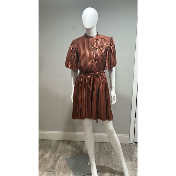 Altuzarra Tosha Pleated Metallic Minidress Size 6(38) - Picture 7 of 10